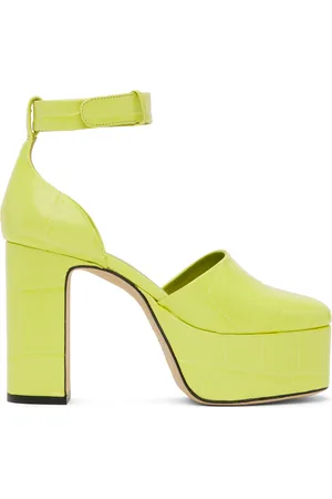 Balenciaga Square Knife Neon Leather Pumps in Green | Lyst
