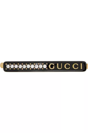 Gucci Crystal-embellished Logo-motif Hair Comb In Black
