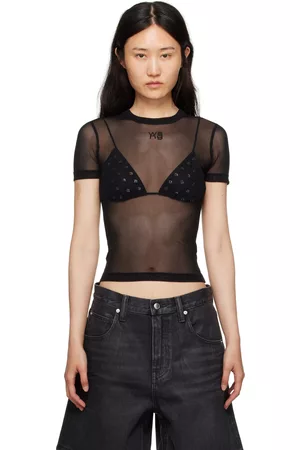 Alexander Wang Women Mesh T-shirts - Black Semi-Sheer T-Shirt