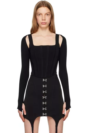 DION LEE Women Long Sleeve - Black Corset Long Sleeve T-Shirt