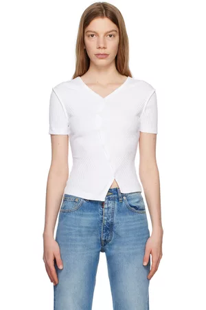 Helmut Lang Women V neck t-shirts - White Twisted T-Shirt