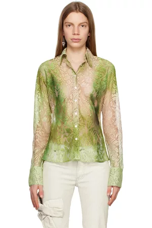 Acne Studios Women Floral Shirts - Green Floral Shirt