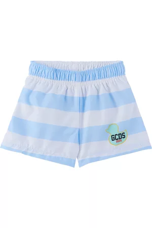 GCDS Baby Swim Shorts - Baby Blue & White Striped Swim Shorts