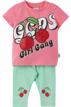 GCDS Baby Sets - Baby Pink & Blue Graphic T-Shirt & Leggings Set