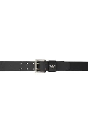 EMPORIO ARMANI: leather belt with all over monogram - Black