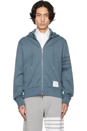 Thom Browne - Navy Loopback Jersey Knit Engineered 4-Bar Zip-Up Hoodie