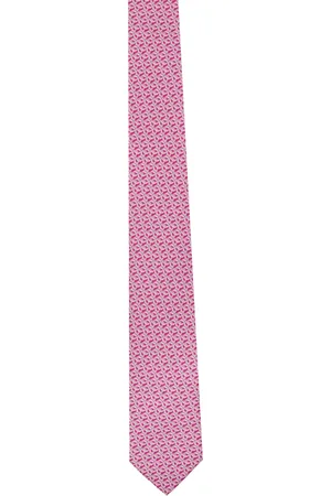 Ferragamo Men Fox Print Silk Tie Red