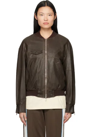 Acne Studios Onnea Faux Leather Down Bomber Jacket in Dark Brown