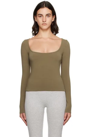 Khaki Full Sleeve Square Neck Long Sleeve T-Shirt