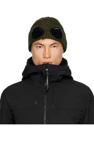 C.P. Company knitted beanie with goggle detail in khaki