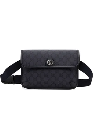 GUCCI GG Supreme Waist Pouch Cross Body Bag Men Black Leather From