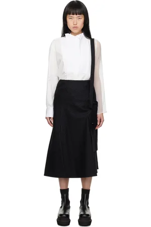 SACAI Black Chalk Stripe Midi Skirt