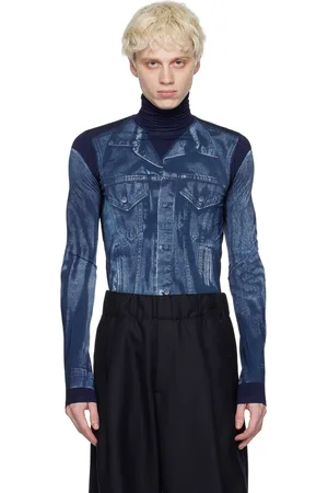 Embellished printed mesh bodysuit in blue - Jean Paul Gaultier