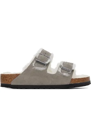 Womens Birkenstock Arizona Shearling Slide Sandal - Stone