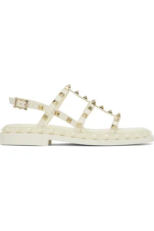 Calfskin Rockstud Sandal With Straps for Woman in Light Ivory | Valentino PH