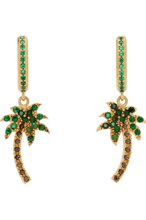Palm Angels monogram-pendant crystal-embellished earrings - Gold