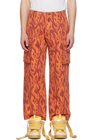 OZWALD BOATENG geometric-print silk trousers - Orange