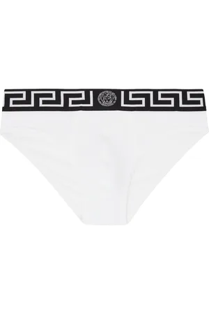 Versace Underwear White Greca Border High Waisted Briefs for Women