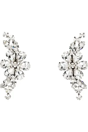 Simone Rocha Silver & White Floral Crystal Half Moon Earrings