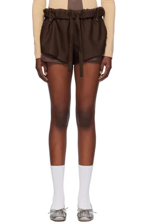 OPEN YY Brown Rolled Waist Mini Shorts