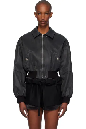 OPEN YY Black Paper Like Crop Bomber Jacket