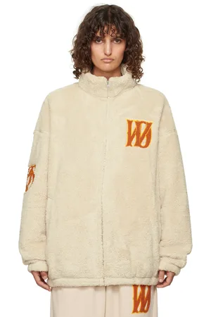 We11 Done Beige Bouclé Logo Fleece Jacket