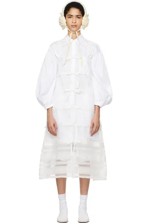 Comme des Garçons White Organdy Embroidered Midi Dress