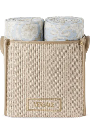 VERSACE Blue & Beige Barocco Floor Basket Towel Set, 5 pcs