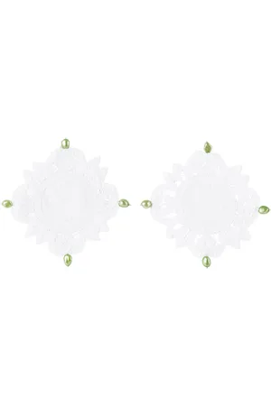 Gohar World White & Green Lace & Pearl Coaster Set