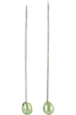 Gohar World Silver & Green Pearl Toothpick Set