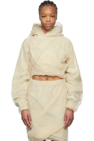 We11 Done Beige Layered Cropped Hoodie