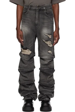 We11 Done Black Wrinkled Straight Jeans