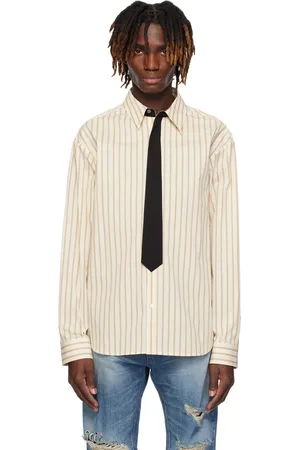 We11 Done Beige Necktie Striped Shirt