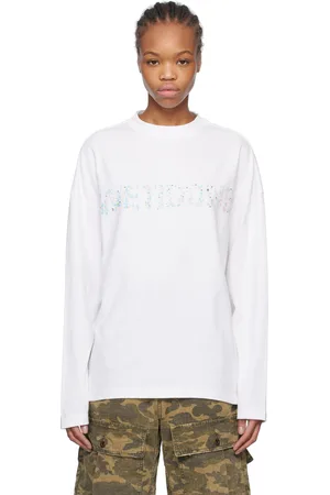 We11 Done White Sparkle Logo Long-Sleeved T-shirt