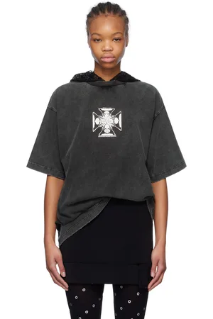 We11 Done Black Heart Cross Hooded T-shirt