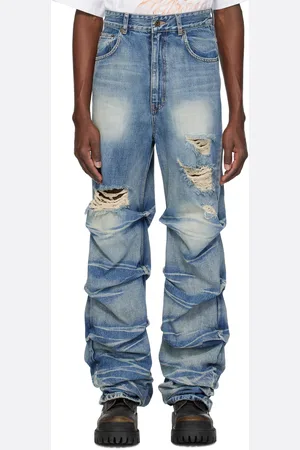 We11 Done Blue Wrinkled Straight Jeans