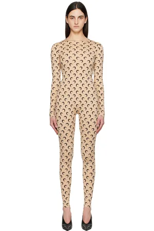 Marine Serre Beige Recycled Jersey Moon Catsuit