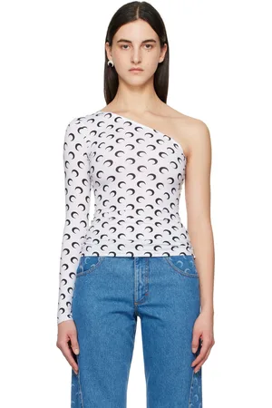 Marine Serre White Recycled Moon Jersey Second Skin Asymmetric T-shirt