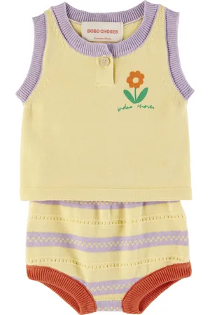 Bobo Choses Baby Beige Flower Knitted Tank Top & Bloomers Set