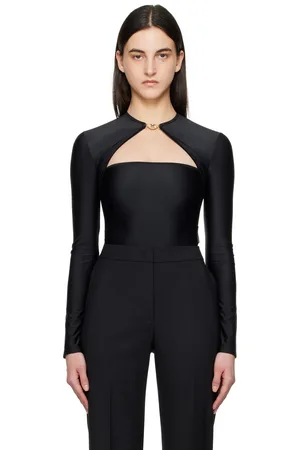 Marine Serre Black Draped Jersey Open Neck T-shirt