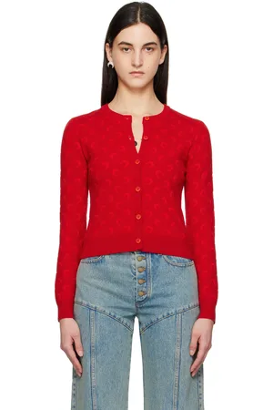 Marine Serre Red Moon Jacquard Knit Fitted Cardigan