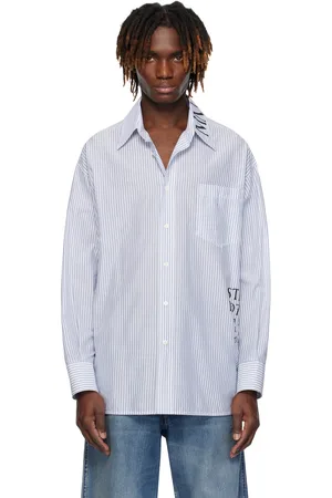 Maison Margiela White & Blue Asymmetric Striped Poplin Shirt