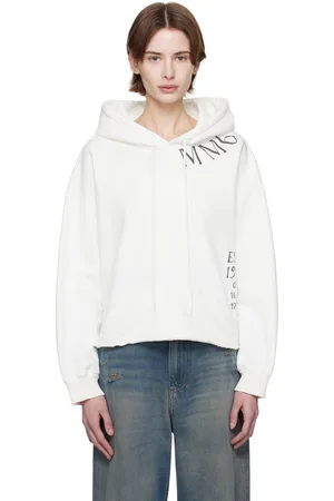 Maison Margiela White Raw Hem Hand Painted Logo Hoodie