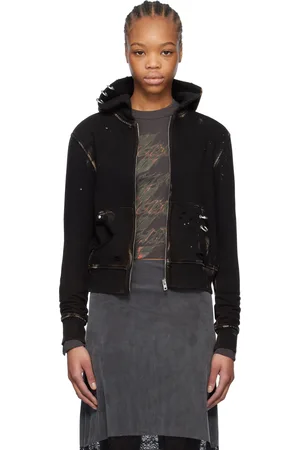 We11 Done Black Pierced Zip-Up Hoodie