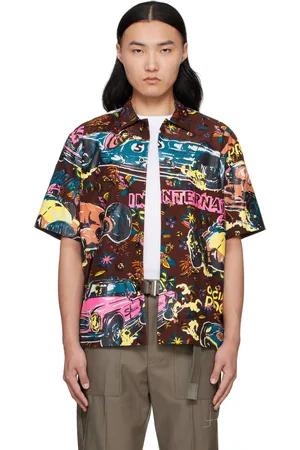 SACAI Burgundy Car Race Tropical Print Shirt