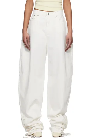 Monot White Baggy Laced Up Jeans