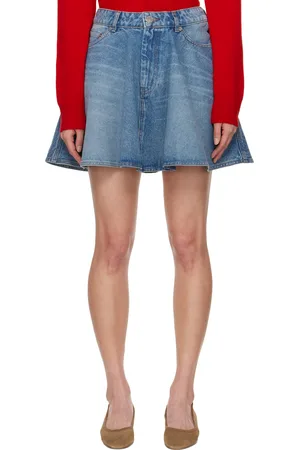 Ami Blue Cotton Flare Denim Miniskirt