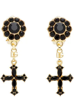 Dolce & Gabbana Gold & Black Cross Drop Earrings