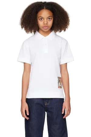 Burberry Kids White Check Label Cotton Polo
