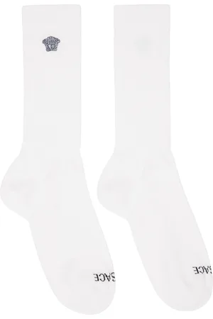 VERSACE White Embroidered Medusa Ribbed Socks